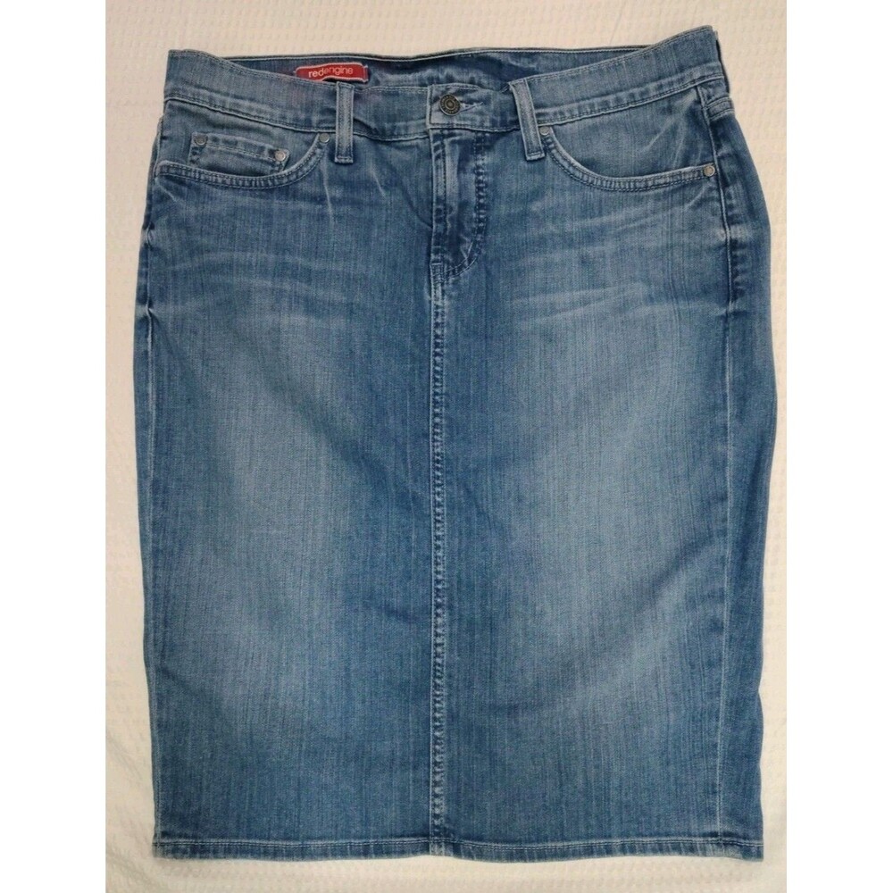 Vintage 90s Red Engine Denim Skirt Above Knee Size 31 Pockets With Jean Pockets